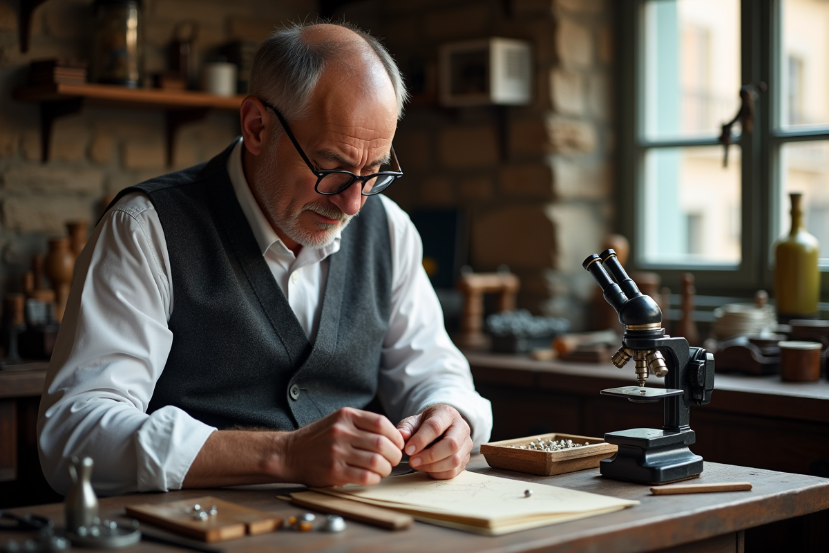 Bijoutier expérimenté ajuste une bague dans son atelier
