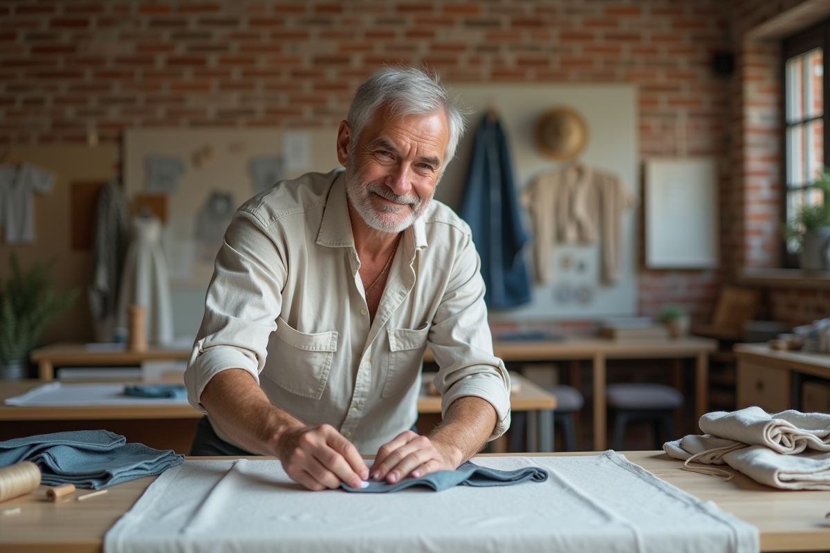 Designer mode arrangeant des échantillons de tissus recyclés