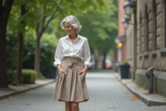 Femme élégante de 60 ans dans une rue urbaine