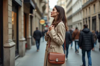 Femme élégante en trench beige dans la ville