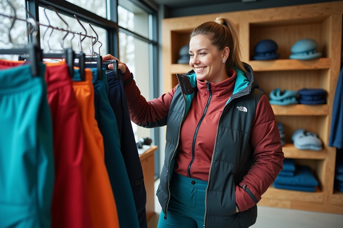 Femme confiante en vêtements de ski colorés et élégants