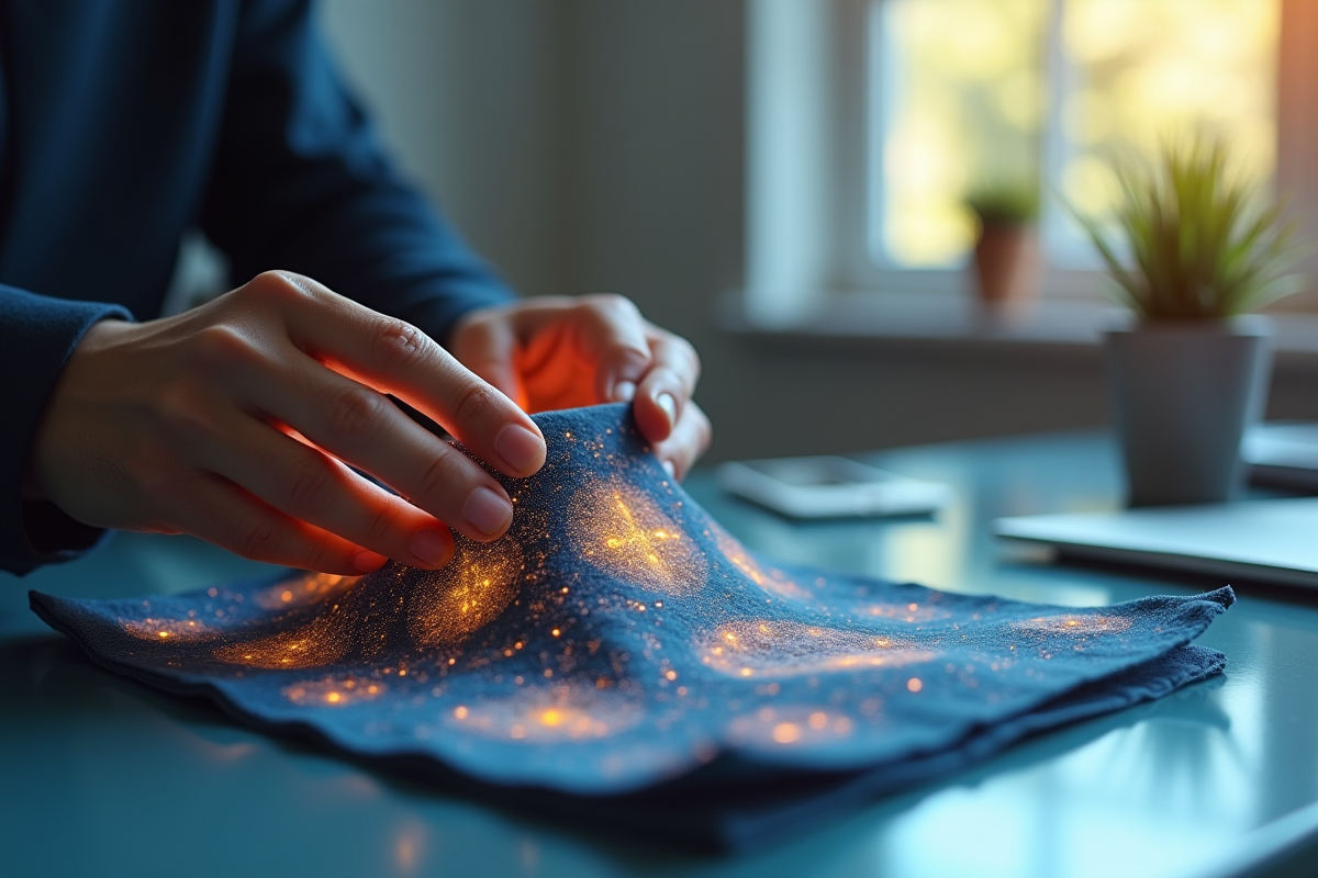 Gros plan sur tissu futuriste avec capteurs lumineux