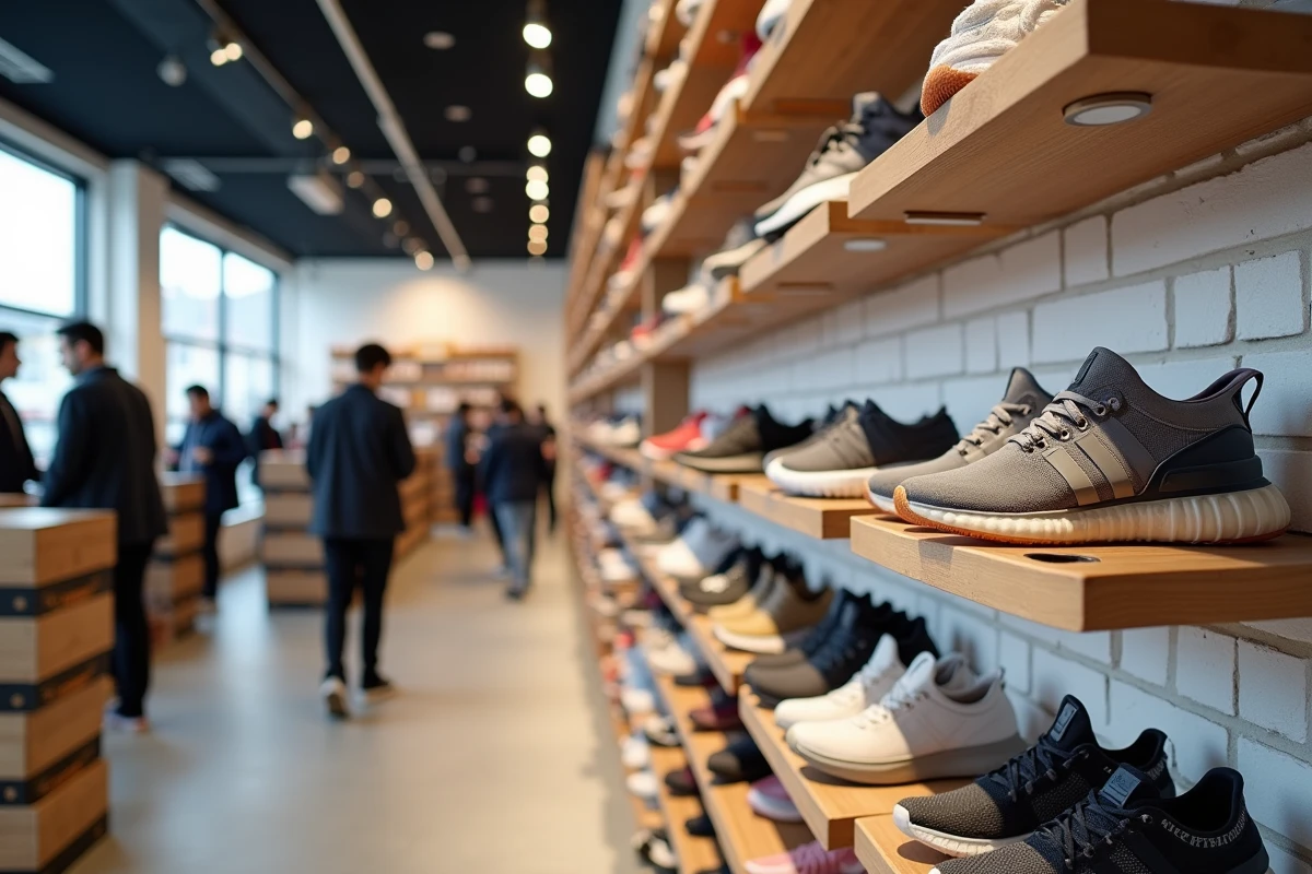 Intérieur d'une boutique Snatch à Lorient avec des sneakers exclusives exposées sur des présentoirs lors d'un drop en édition limitée