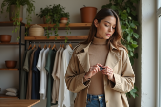 Jeune femme examine une étiquette dans une boutique écologique