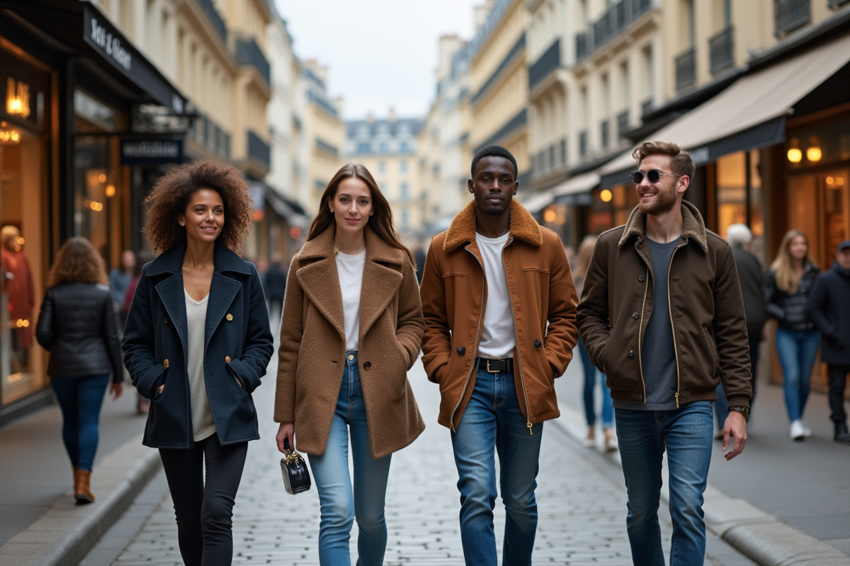 Jeunes adultes mode dans une rue parisienne animée
