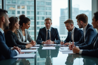 Groupe de professionnels en réunion d'affaires pour sponsoring