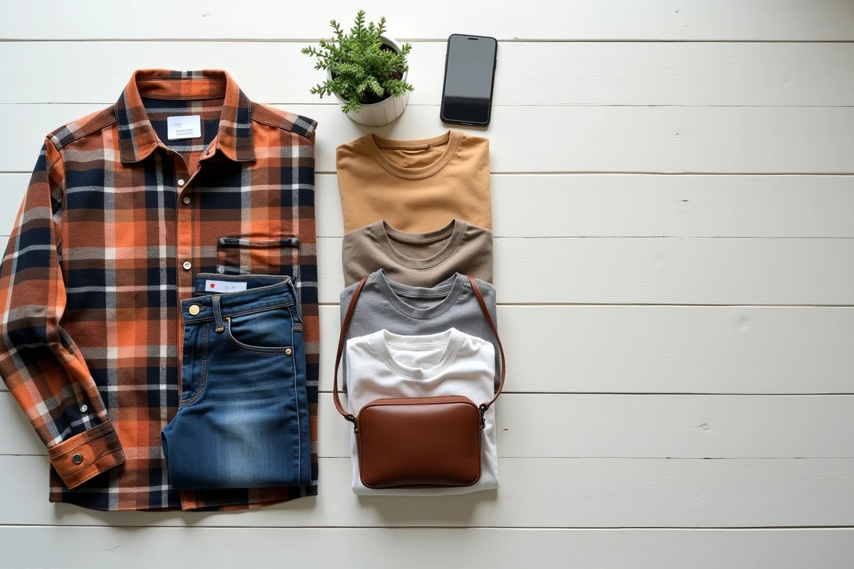 Sélection de vêtements d'occasion achetés sur Sellpy présentés en flat lay
